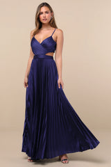 Got the Glam Blue Pleated Cutout Maxi Dress