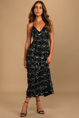 Marvelous Moment Black Sequin Fringe Maxi Dress