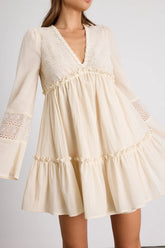 Dovelynn Cream Long Sleeve Baby Doll Mini Dress