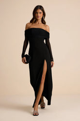 Rafaella Black Backless Off-the-Shoulder Maxi Dress