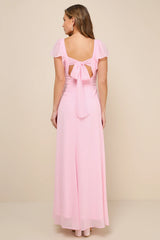 Simply Delightful Black Tie-Back Flutter Sleeve Maxi Dress