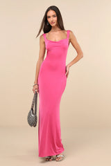 Inspiring Glamour Fuchsia Backless Column Maxi Dress