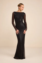 Jalira Black Mesh Sequin Backless Maxi Dress