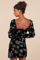 Simply Decadent Black Floral Velvet Burnout Bustier Mini Dress