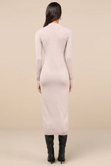 Beloved Presence Heather Beige Cutout Midi Sweater Dress
