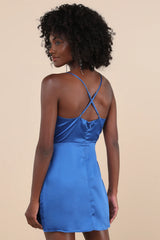 Luxe Reputation Purple Satin Sleeveless Cowl Neck Mini Dress