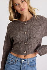 Kaia Brown Marled Cable Knit Cropped Cardigan
