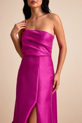 Letha Magenta Taffeta One-Shoulder Maxi Dress
