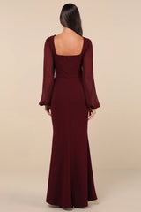Composed Elegance Black Balloon Sleeve Mermaid Maxi Dress