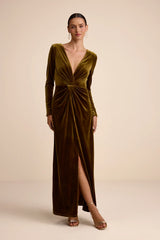 Angelina Navy Velvet Twist-Front Maxi Dress