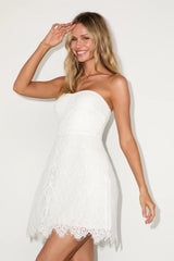 Markia White Lace Strapless Mini Dress