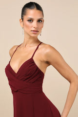 Event Ready Burgundy Backless Lace-Up Maxi Dress