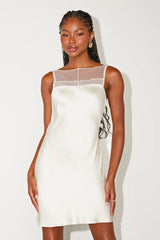 Ilhanna Ivory Satin Boat Neck Shift Mini Dress