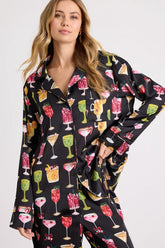 Classic White Multi Jolly Stripes Satin Two-Piece Pajama Set