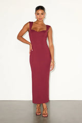 Samai Burgundy Cap Sleeve Bodycon Midi Dress