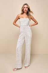 Glorious Vision Silver Sequin Strapless Wide-Leg Jumpsuit