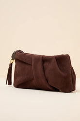 Louela Chocolate Suede Clutch
