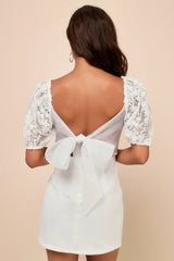 Charming Potential White Organza Backless Puff Sleeve Mini Dress