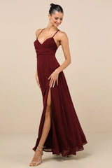 Event Ready Burgundy Backless Lace-Up Maxi Dress