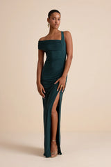 Josie Emerald Green Jersey Knit Ruched Maxi Dress