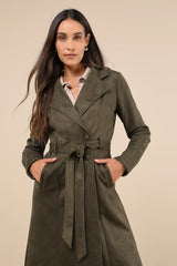 Chic Calling Beige Suede Trench Coat