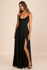 Romantically Speaking Black Cowl Lace-Up Maxi Dress
