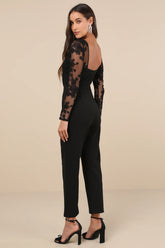 Write Your Own Romance Black Embroidered Long Sleeve Jumpsuit