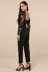 Write Your Own Romance Black Embroidered Long Sleeve Jumpsuit