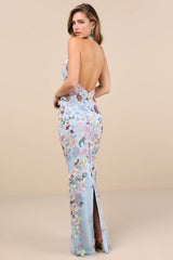 Infinite Praise Black 3D Floral Embroidered Halter Maxi Dress
