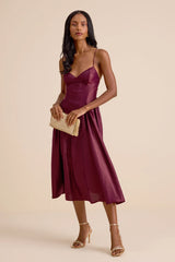 Paride Shiny Coral Gathered Lace-Up Midi Dress