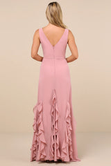 Alorna Rose Pink Sleeveless Ruffled Maxi Dress