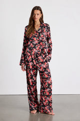 Galette Cream Multi Floral Satin Two-Piece Pajama Set