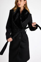 Cantrell Taupe Double-Breasted Faux Fur Coat