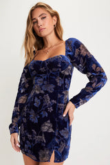 Simply Decadent Black Floral Velvet Burnout Bustier Mini Dress