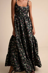Avalie Black Floral Tiered Bustier Maxi Dress