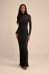 Callaway Black Textured Mock Neck Maxi Dress