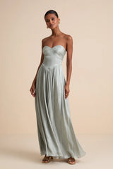 Kylin Sage Satin Basque Waist Maxi Dress
