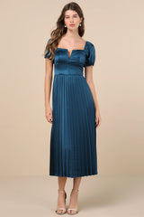 Flawless Forever Dark Purple Satin Pleated Midi Dress