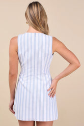 Alyvia Blue and White Striped Sleeveless Mini Dress