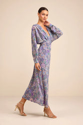 Azalea Blue Multi Floral Long Sleeve Midi Dress