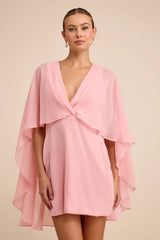 Jolia Light Pink Cape V-Neck Mini Dress