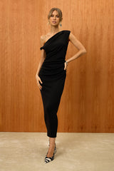 Grand Beauty Black Ruffled One-Shoulder Mermaid Maxi Dress