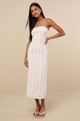 Cosetta Ivory Floral Strapless Midi Dress