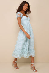 Notable Elegance Black Mesh Floral Applique Bustier Midi Dress
