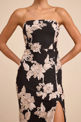 Kattalin Cream Floral Applique Strapless Midi Dress