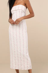 Cosetta Ivory Floral Strapless Midi Dress