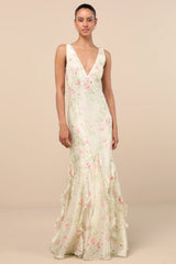 Deluca Ivory Sleeveless Ruffled Maxi Dress