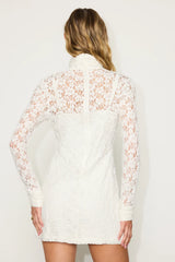 Marcy White Lace Mock Neck Mini Dress