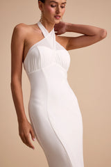 Iridessa White Mixed Media Halter Mermaid Maxi Dress