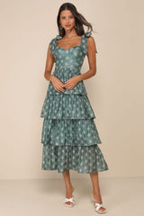 Gorgeous Excellence Black Floral Burnout Tiered Midi Dress